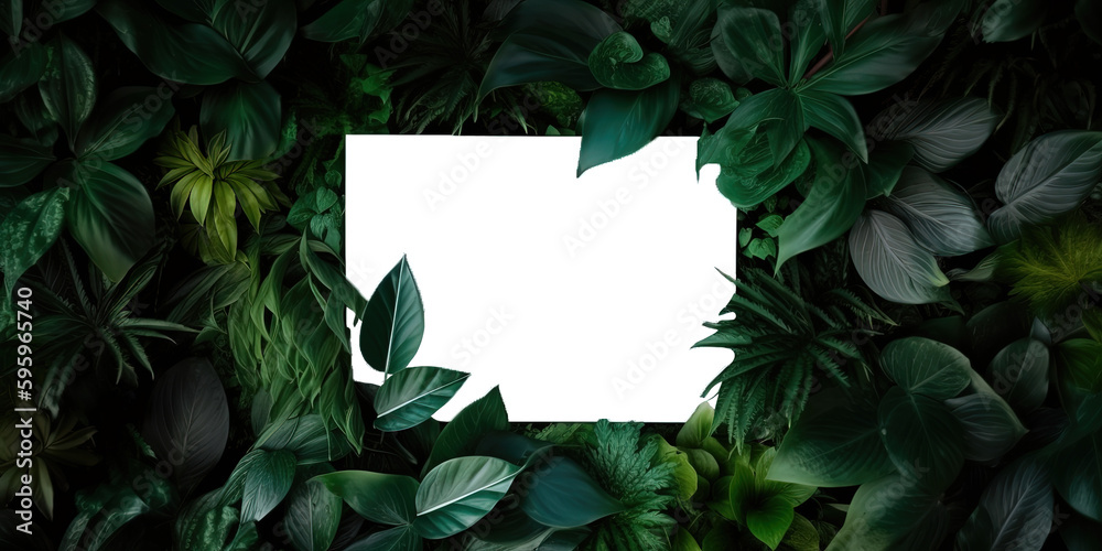 tropical foliage background with blank white by ai generative tropical foliage background with blank white by ai generative