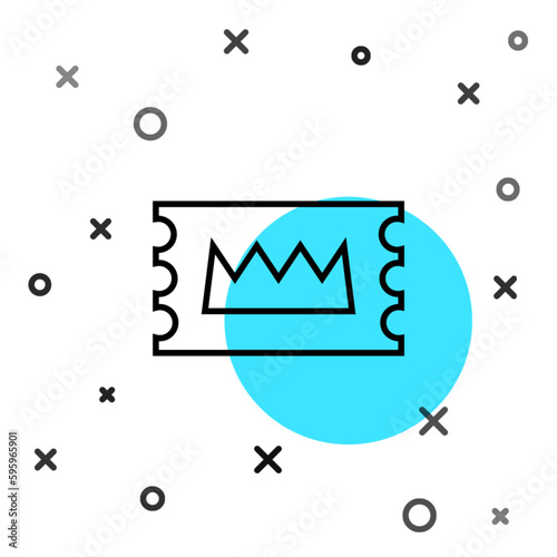 Black line Concert ticket icon isolated on white background. Concert, party or festival ticket. Random dynamic shapes. Vector