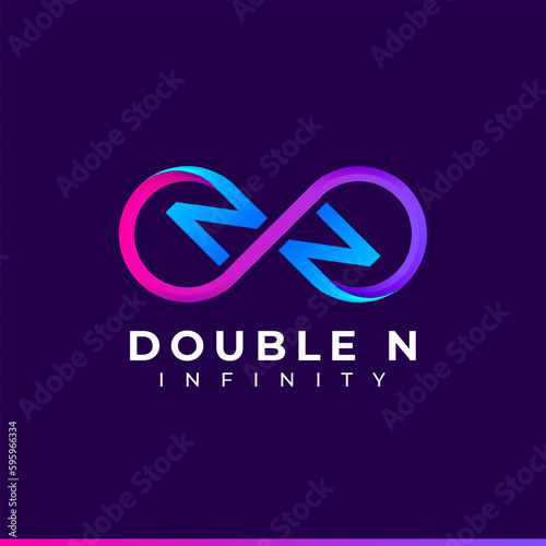 Letter N Infinity Logo design and Blue Purple Gradient Colorful symbol for Business Company Branding and Corporate Identity