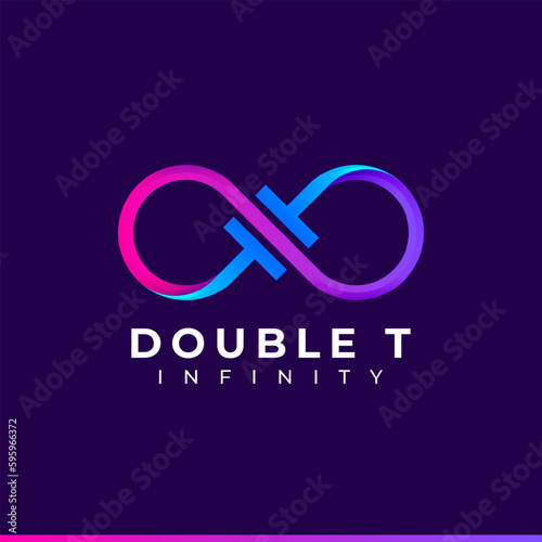 Letter T Infinity Logo design and Blue Purple Gradient Colorful symbol for Business Company Branding and Corporate Identity
