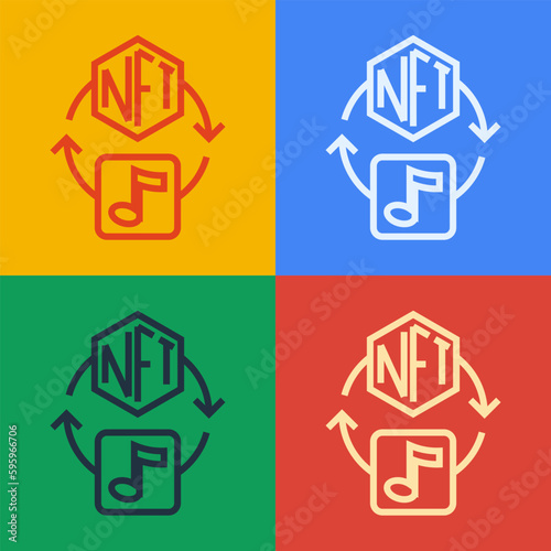 Pop art line NFT Digital crypto art icon isolated on color background. Non fungible token. Vector