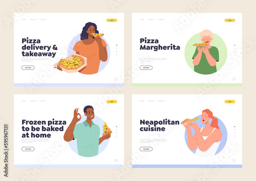 Set of landing page for fast food restaurant, pizzeria cafe menu and service advertisement