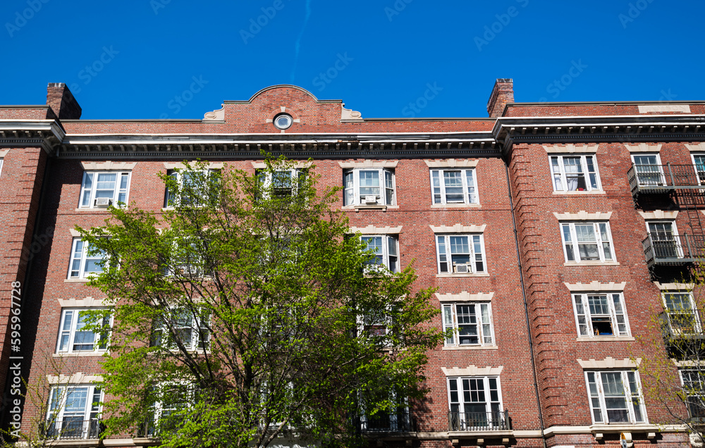 Old brick apartment building in Cambridge, Massachusetts. Old brick apartment building in Cambridge, Massachusetts.