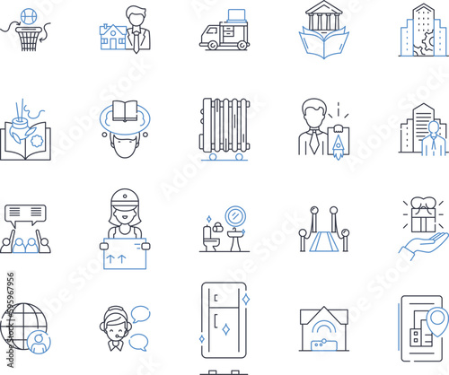Modern transport line icons collection. Electrification, Hybrid, Autonomous, Green, Efficient, Maglev, Carsharing vector and linear illustration. Bikes,Transit,Telecommuting outline signs set