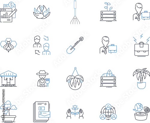 Music industry line icons collection. Record label, Streaming, Concerts, Soundtrack, Chart-toppers, Band, Vinyl vector and linear illustration. Studio,Touring,Album outline signs set