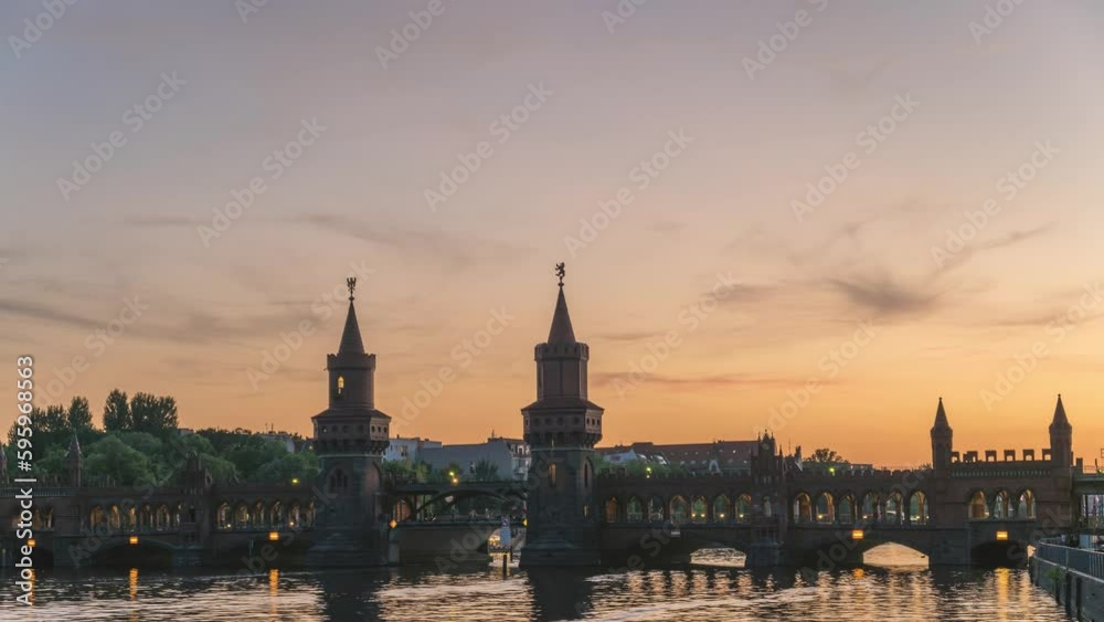 Berlin Germany time lapse 4K, city skyline day to night timelapse at Oberbaum Bridge and Spree River Berlin Germany time lapse 4K, city skyline day to night timelapse at Oberbaum Bridge and Spree River