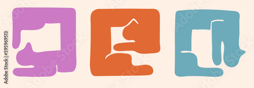Set of hand-drawn abstract cats in the shape of a square. Bookmark template. Vector illustration.