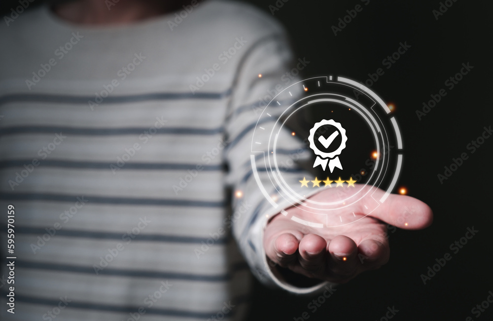 Entrepreneur point at certificate icon that show top service quality standard in business or commercial service certification. Quality assurance formal concept in organization. Entrepreneur point at certificate icon that show top service quality standard in business or commercial service certification. Quality assurance formal concept in organization.