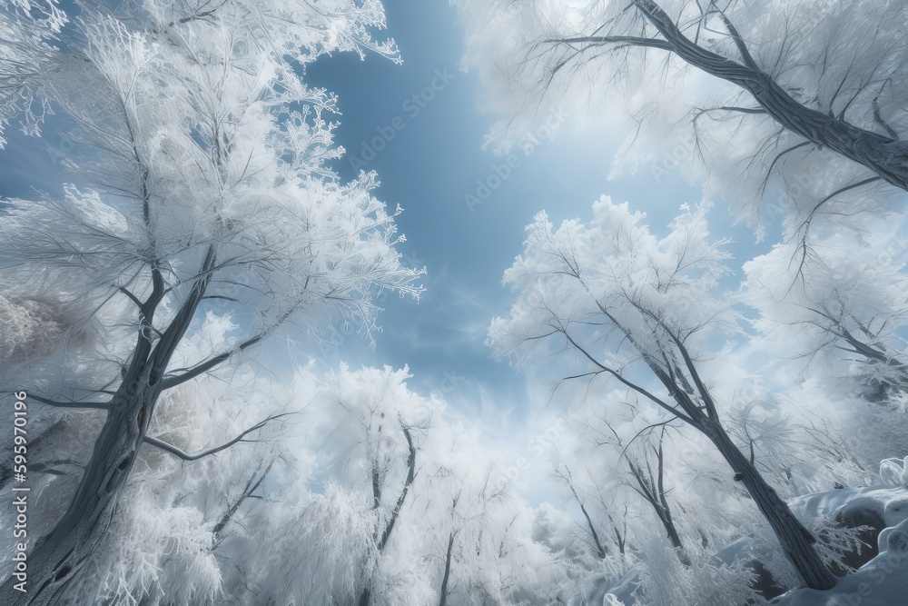 Obraz premium art winter background with snowy and iced branches from generative ai