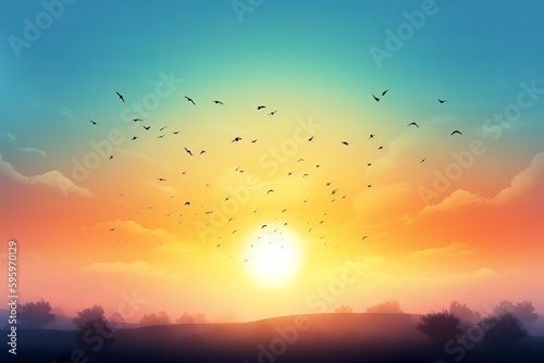 Abstract beautiful and peaceful summer morning sky background from generative ai