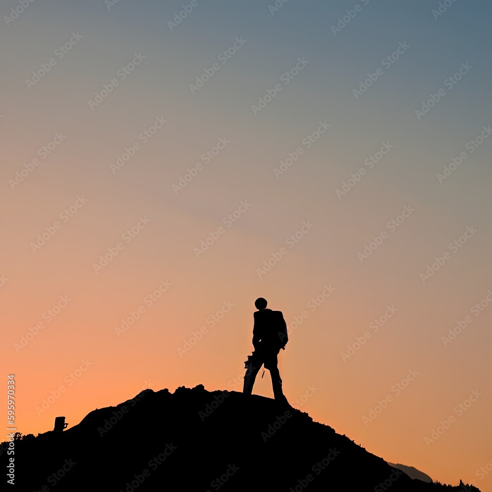 Man standing on top of a mountain. Generative AI
