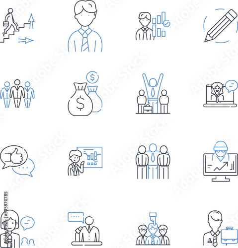 Venture line icons collection. Innovation, Risk, Entrepreneurship, Exploration, Growth, Start-up, Ambition vector and linear illustration. Courage,Investment,Creativity outline signs set