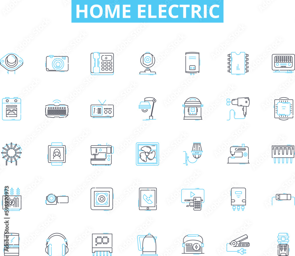 Home electric linear icons set. Voltage, Amperage, Wattage, Circuit, Outlet, Switch, Fuse line vector and concept signs. Breaker,Grounding,Neutral outline illustrations