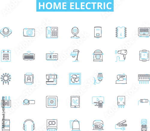Home electric linear icons set. Voltage, Amperage, Wattage, Circuit, Outlet, Switch, Fuse line vector and concept signs. Breaker,Grounding,Neutral outline illustrations © Nina