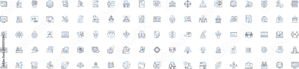 My management line icons collection. Leadership, Organization, Delegation, Communication, Decision-making, Collaboration, Empowerment vector and linear illustration. Accountability,Innovation