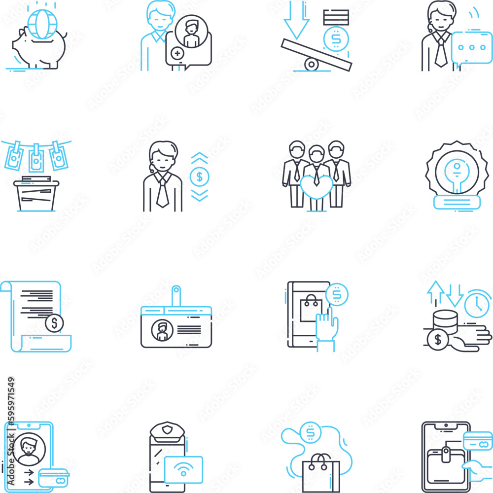 Digital contracts linear icons set. E-contracts, Electronic signatures, Secure, Authenticity, Paperless, Enforceable, Legal line vector and concept signs. Smart-contracts,Blockchain,Automated outline
