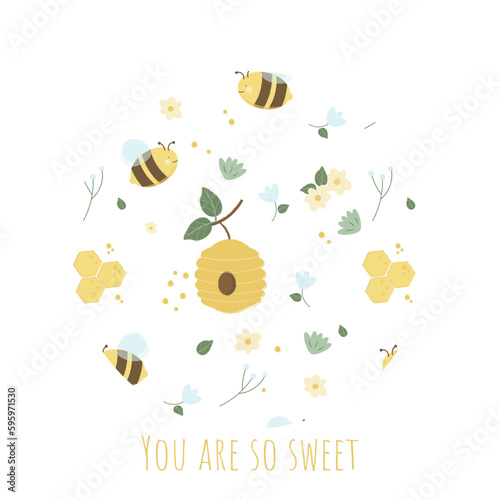 gift card with sweet words summer, honey, bee