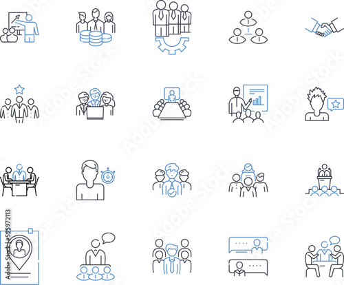 Organization partners line icons collection. Collaboration, Partnership, Integration, Synergy, Alliance, Cooperation, Trust vector and linear illustration. Relationship,Community,Unity outline signs