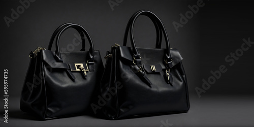 Trendy smooth youth women's handbag in black color on a light brown studio background. Generative ai © © Ai Factory