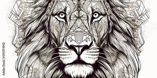 Lion Minimalistic Line Art Coloring Pages - Generative AI photo