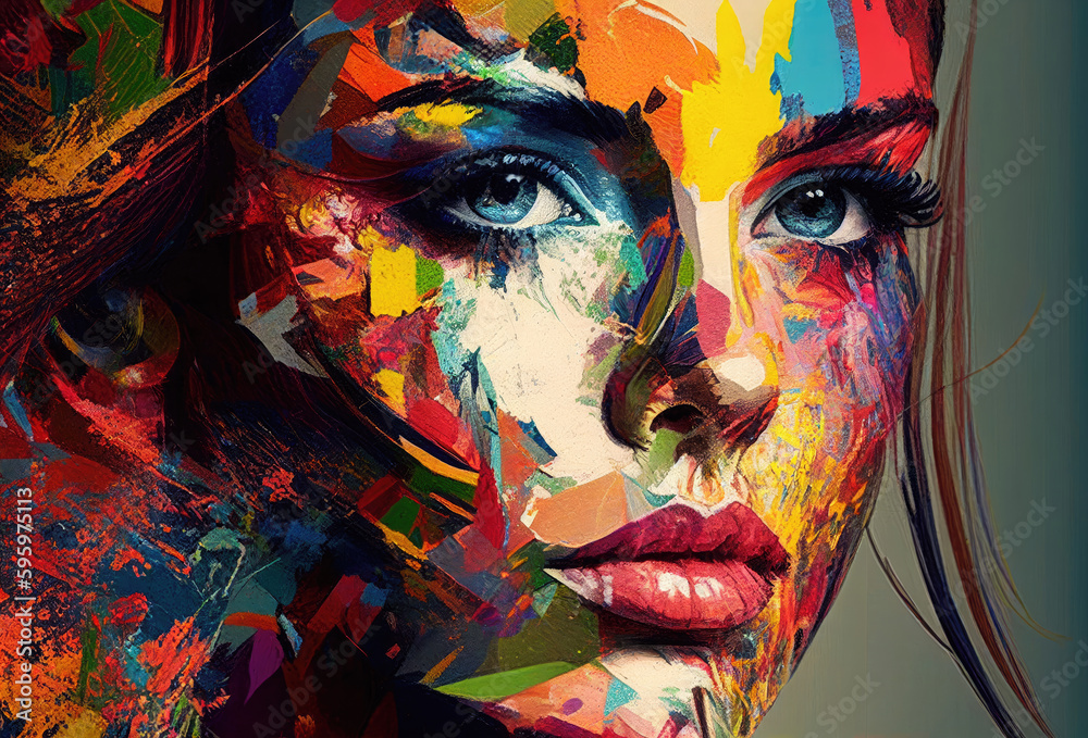 Abstract female portrait in acrylic painting style, generative ai art of a woman face
