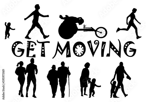 Caminar, hacer ejercicio físico o deporte en todas las edades; bebé, juventud, adultos, ancianos y condiciones, personas con discapacidad física
