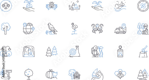 Serene gardens line icons collection. Tranquility, Peacefulness, Serenity, Calmness, Zen, Harmony, Solitude vector and linear illustration. Stillness,Reflection,Nature outline signs set