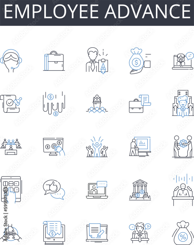 Employee advance line icons collection. Staff growth, Worker development, Personnel improvement, Team progress, Staff promotion, Employee training, Team advancement vector and linear illustration Employee advance line icons collection. Staff growth, Worker development, Personnel improvement, Team progress, Staff promotion, Employee training, Team advancement vector and linear illustration