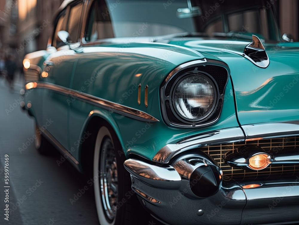 A Perfectly Restored 1957 Chevrolet Bel Air, Parked in a Bustling Downtown Street