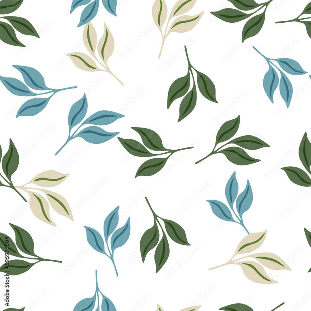 Simple leaves Seamless pattern. Decorative forest leaf endless wallpaper. Organic background.