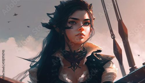 a strong looking pirate woman, conceot art, generative ai technology photo