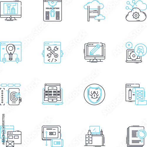 Cyber Safety linear icons set. Security, Hacking, Privacy, Online, Threats, Malware, Phishing line vector and concept signs. Identity,Passwords,Firewall outline illustrations photo