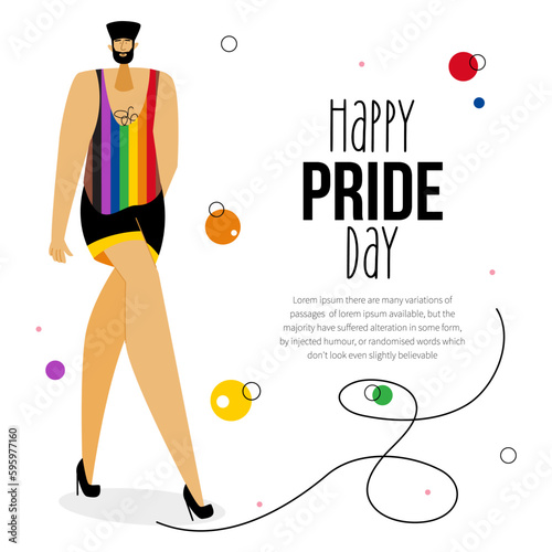 The LGBTQ man in rainbow t shirt celebrations international PRIDE DAY, LGBT parade.  Stop homophobia. The Illustration good for poster or UI UX design or stories.