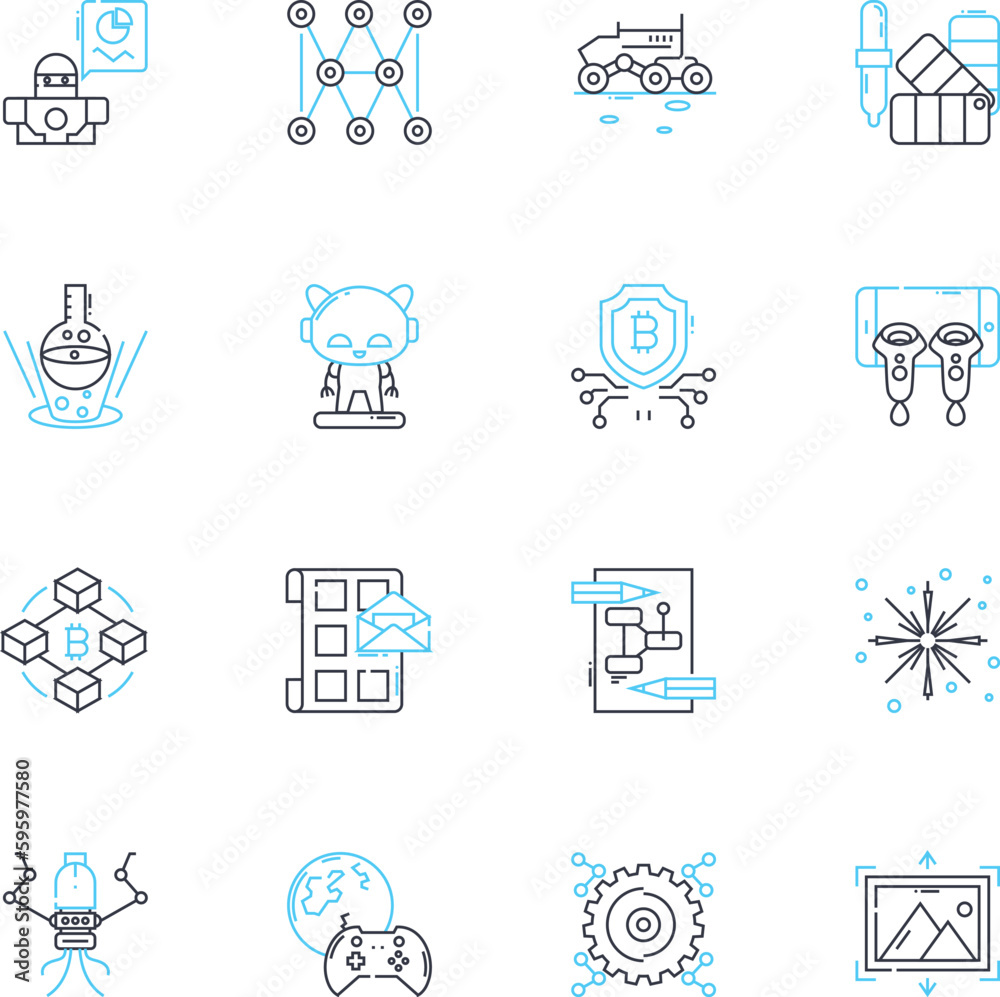 Graphic elements linear icons set. Color, Typography, Composition, Balance, Contrast, Grid, Hierarchy line vector and concept signs. Alignment,Texture,Pattern outline illustrations