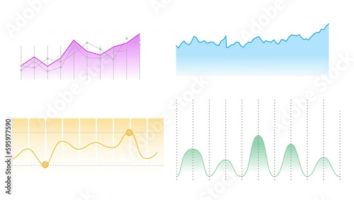 Set of animated diagrams, graphs and charts isolated on white background. 4K resolution, colour gradient.