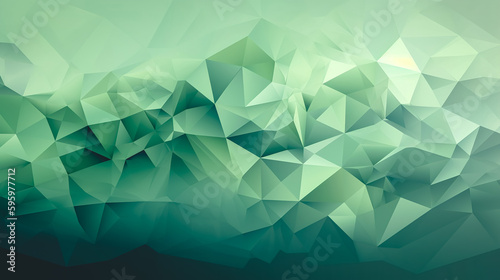 Abstract low poly background of triangles in green colors, generative AI.