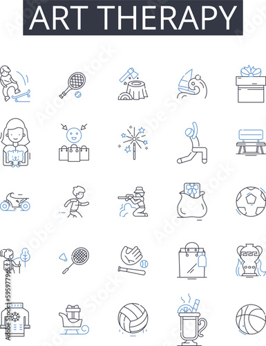 Art therapy line icons collection. Music therapy, Play therapy, Drama therapy, Movement therapy, Narrative therapy, Gestalt therapy, Poetry therapy vector and linear illustration. Sandplay therapy