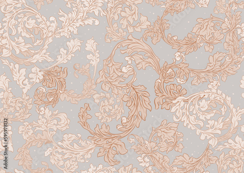 Decorative flowers and leaves in art nouveau style, vintage, old, baroque style. Seamless pattern, background. Vector illustration.