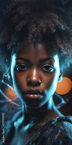 Afroamerikanische Frau mit tollem Make-Up Nahaufnahme Porträt, ai generativ