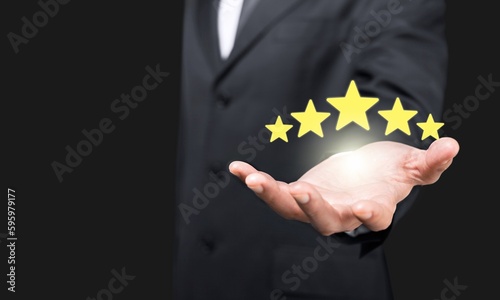 Customer feedback concept. men Giving Review