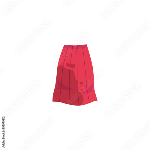 Bright crimson skirt with big dirt spot flat style, vector illustration