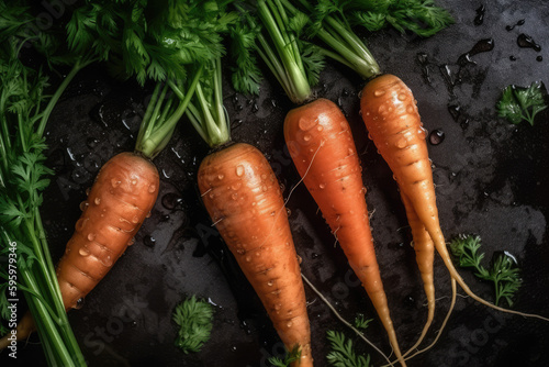 Fresh wet carrots, tasty vegetable closeup organic carrot background