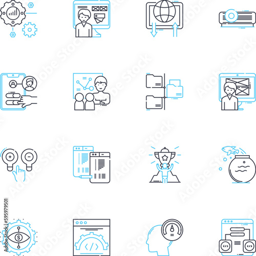 Web design linear icons set. Aesthetics, Usability, Accessibility, Interactivity, Responsive, Typography, Grid line vector and concept signs. Color,Layout,Navigation outline illustrations
