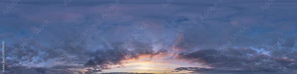 360 panorama skydome with evening clouds after sunset as seamless panoramic view in spherical equirectangular format for use in 3d graphics or game development as sky dome or edit drone shot