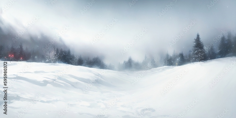 Winter background, snowy forest generative ai illustration, snowfall, winter weather