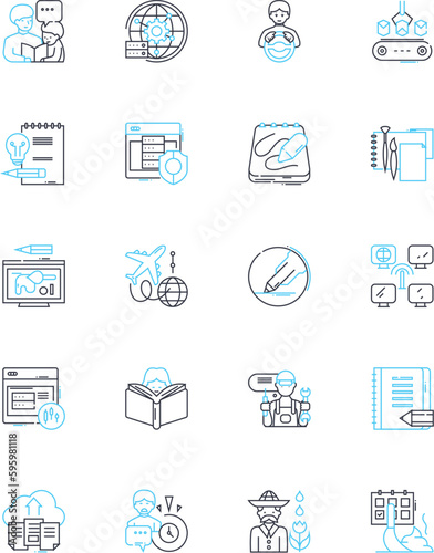 Advertising linear icons set. Campaigns, Creativity, Branding, Messaging, Promotions, Marketing, Communications line vector and concept signs. Commercial,Advertising,Media outline illustrations