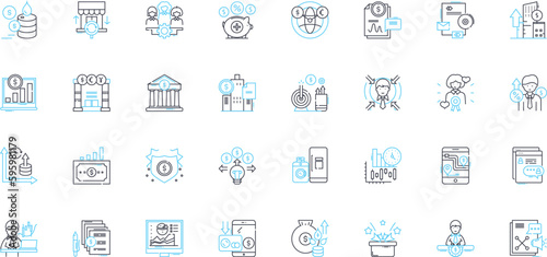 Cash flow linear icons set. Investment, Revenue, Profit, Liquidity, Inflow, Outflow, Budget line vector and concept signs. Income,Expense,Debt outline illustrations