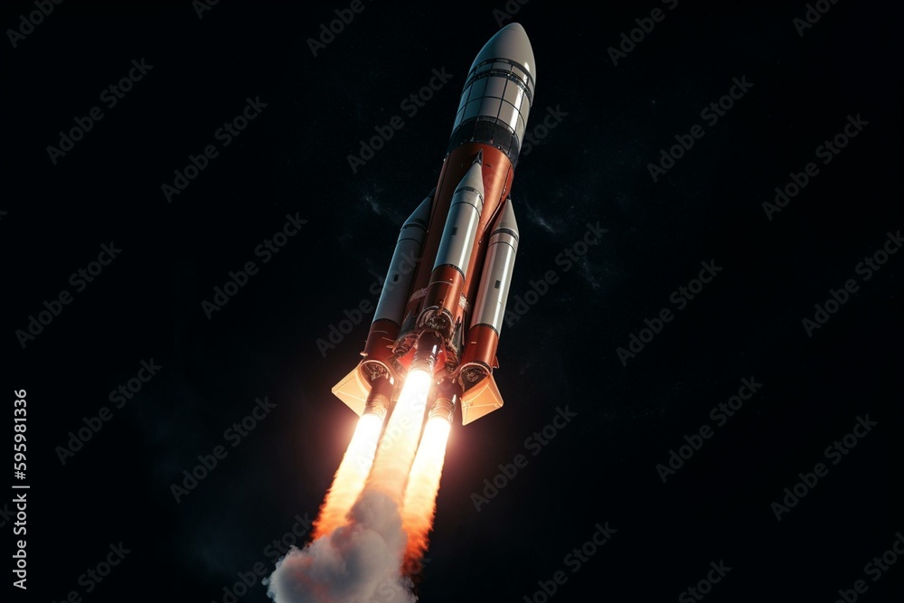 A space rocket in flight in 3D format. Generative AI