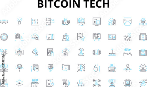 Bitcoin tech linear icons set. Cryptocurrency, Blockchain, Mining, Node, Hashrate, Satoshi, Digital vector symbols and line concept signs. Wallet,Ledger,Transaction illustration