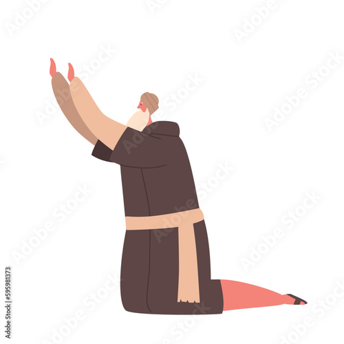 Ancient Israelite Kneel Man With Raised Hands In Posture Of Submission, Prayer, Or Worship. Isolated Male Character